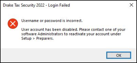 Image of error message "login failed."